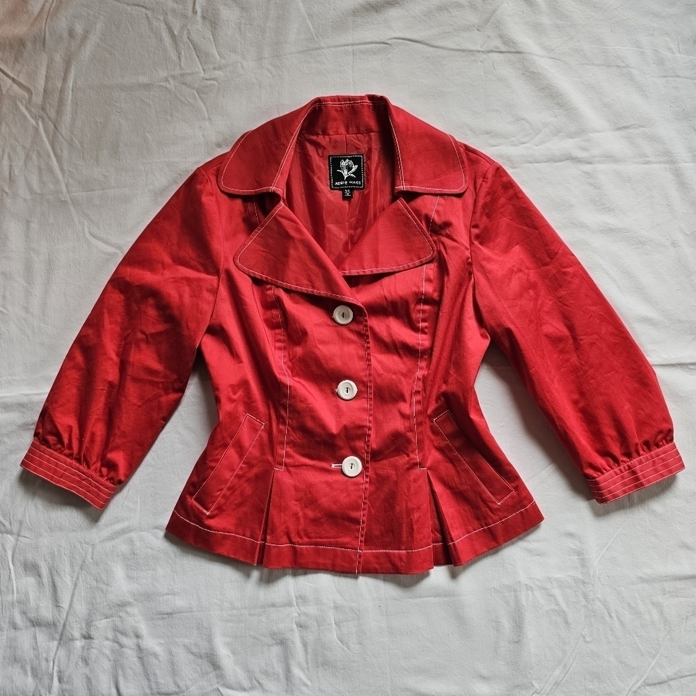 Y2k Abbie Mags red accent buttons 3/4 sleeves retro pea coat jacket Size L